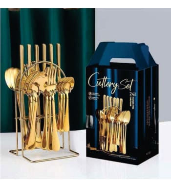 24 PCs gold pleated cutleries