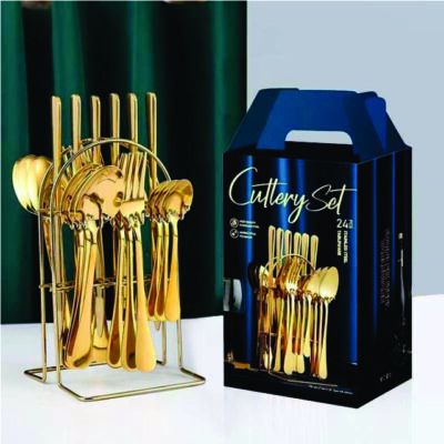 24 PCs gold pleated cutleries