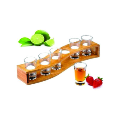 6 pieces wooden shot cups with rack