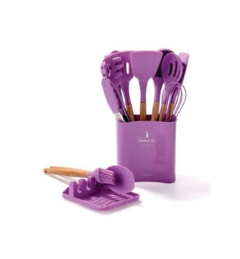 Silicone kitchen spoon set with rest