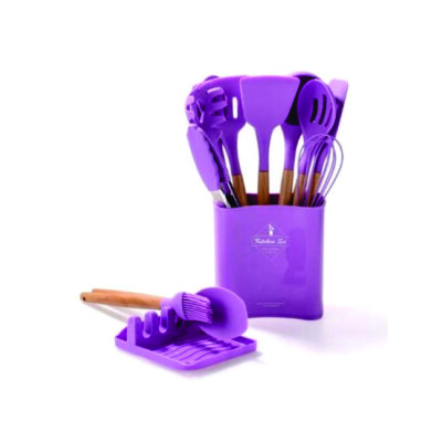 Silicone kitchen spoon set with rest