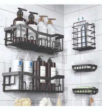 5 in 1 bathroom organizer (Adhesive Shower Caddy, 5 Pack Rustproof Stainless Steel Bath Organizers With Large Capacity, No Drilling Shelves for Bathroom Storage & Home Decor)
