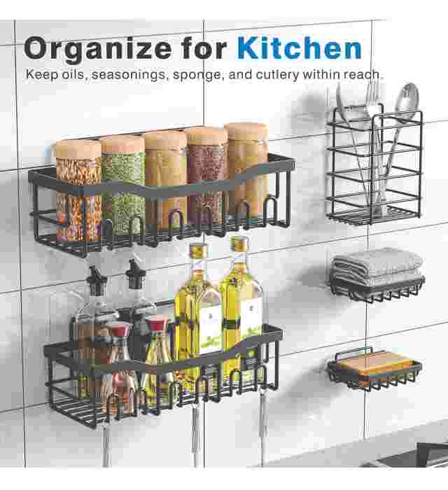 5 in 1 bathroom organizer (Adhesive Shower Caddy, 5 Pack Rustproof Stainless Steel Bath Organizers With Large Capacity, No Drilling Shelves for Bathroom Storage & Home Decor) 5