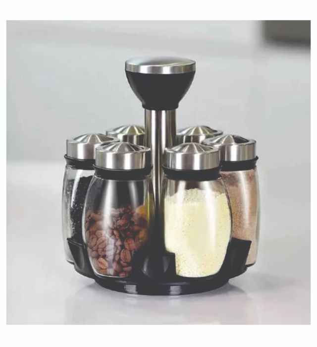 CONDIMENTS SET (Rotary Spice Jar Set Stainless Steel 6 Jars) 1