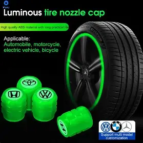 CRUISE WHEEL (Universal Luminous Tire Valve Stem Caps, Fluorescent Green Tire Air Covers, Illuminated Plastic Auto Wheel Tire Stem Covers Glow in Dark for Car)