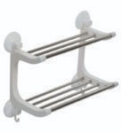 BATH RACK (Double Layer Towel Holder with Two Hooks Bathroom Rack with Magic Suction Cup)