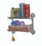 BATH RACK (Double Layer Towel Holder with Two Hooks Bathroom Rack with Magic Suction Cup)
