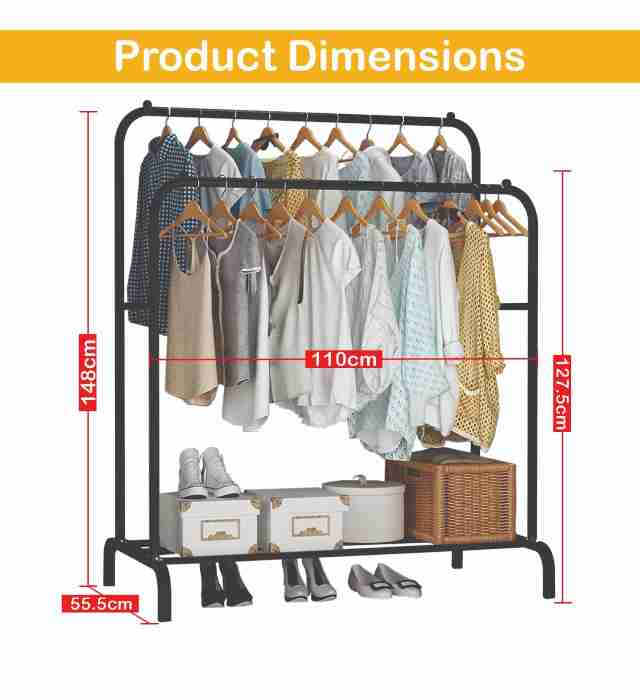 CLOTH HANGER WITH ROLLER (Metal Garment Rack Multipurpose Clothes Rack with Bottom Shelf) 1