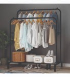CLOTH HANGER WITH ROLLER (Metal Garment Rack Multipurpose Clothes Rack with Bottom Shelf)