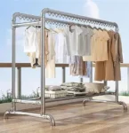 CLOTH HANGER WITH ROLLER (Metal Garment Rack Multipurpose Clothes Rack with Bottom Shelf)