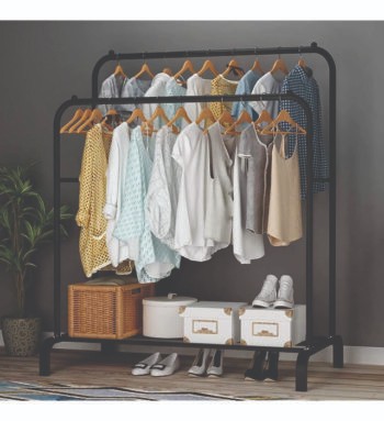 CLOTH HANGER WITH ROLLER (Metal Garment Rack Multipurpose Clothes Rack with Bottom Shelf)