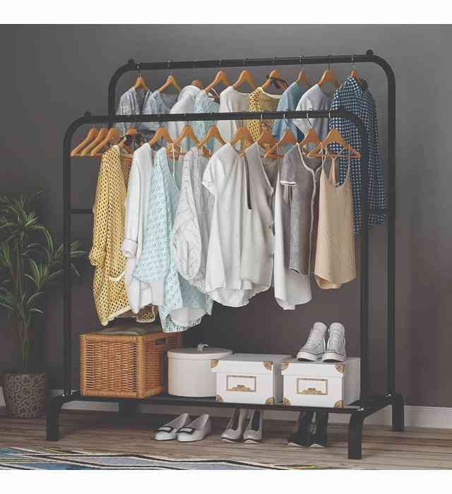 CLOTH HANGER WITH ROLLER (Metal Garment Rack Multipurpose Clothes Rack with Bottom Shelf)