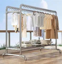 CLOTH HANGER WITH ROLLER (Metal Garment Rack Multipurpose Clothes Rack with Bottom Shelf)