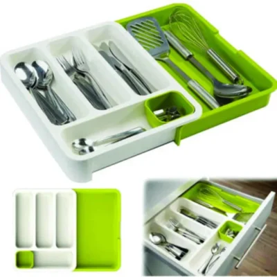 EXPANDABLE CUTLERY TRAY (Plastic Drawer Holder to Store Organize Spoons Toiletries)