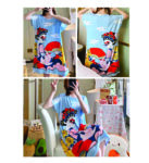 FEMALE NIGHT WEAR (Summer Women Milk Silk Short Sleeve Sleepwear Knee-Length Cartoon Print Loose Nightgown Thin Material Comfortable Home Dress)
