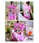 FEMALE NIGHT WEAR (Summer Women Milk Silk Short Sleeve Sleepwear Knee-Length Cartoon Print Loose Nightgown Thin Material Comfortable Home Dress)