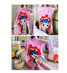 FEMALE NIGHT WEAR (Summer Women Milk Silk Short Sleeve Sleepwear Knee-Length Cartoon Print Loose Nightgown Thin Material Comfortable Home Dress)