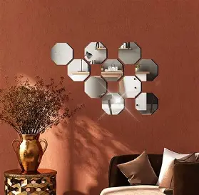 OCTAGON MIRROR(12 IN PACK Mirror Wall Stickers)