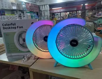 FASHION RECHARGEABLE FAN WITH LED LIGHT (Multifunctional Colorful Desktop Portable Floor Mounted Small Fan)
