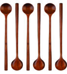 ROUND WOODEN SPOONS (6 Pieces Wooden Long Spoons Long Handle Round Spoons)