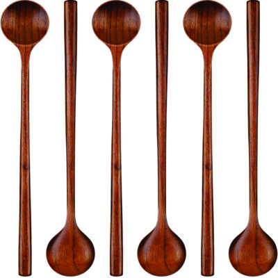 ROUND WOODEN SPOONS (6 Pieces Wooden Long Spoons Long Handle Round Spoons)