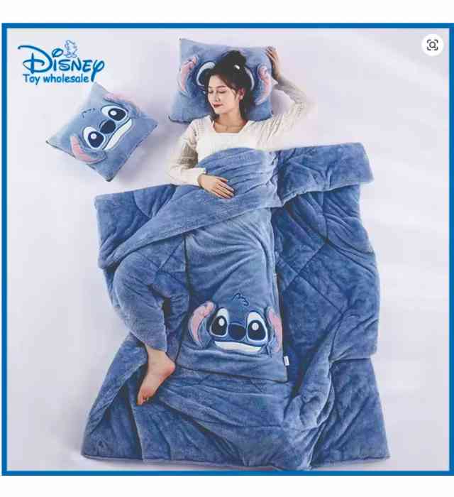 THICK AND DURABLE FOLDABLE DUVET (Cartoon Stitch Travel Blanket and Pillow - 2 in 1 Airplane Blanket Compact with Soft Bag Pillowcase) 1