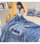THICK AND DURABLE FOLDABLE DUVET (Cartoon Stitch Travel Blanket and Pillow – 2 in 1 Airplane Blanket Compact with Soft Bag Pillowcase)
