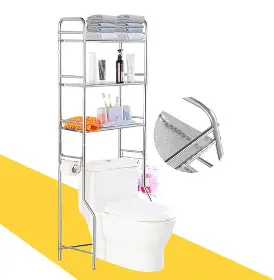 TOILET RACK STAINLESS STEEL (Over The Toilet and Laundry 3 Tier Storage Rack Stainless Steel Shelf Bathroom)