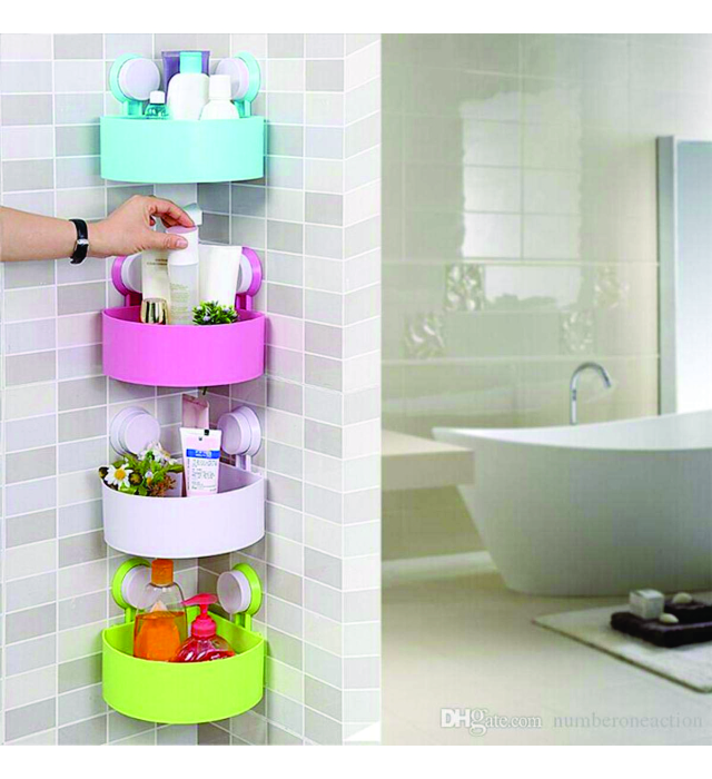 TRIANGLE BATHROOM SHELF (Corner Shelf Bathroom Kitchen Rack Self Adhesive Shower Caddy Plastic) 4