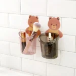 1 pcsPlastic Bear Toothbrush Holder, Self-adhesive Drain Rack