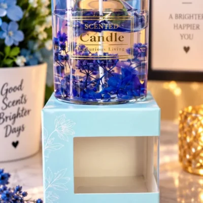 Blue floral scented candle